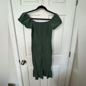 Stretchy Green Ruffled Midi Dress